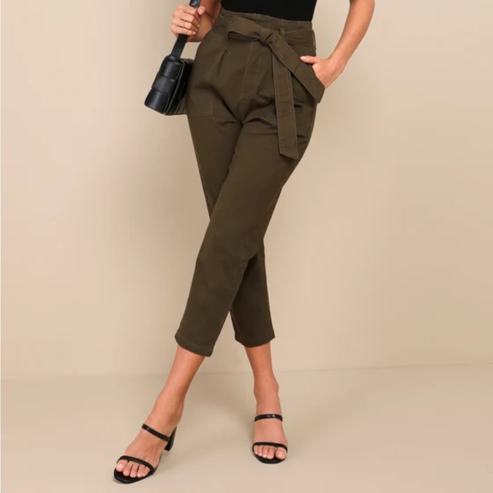 Lulus Leo Olive Green Cropped Pants - Picture 3 of 9